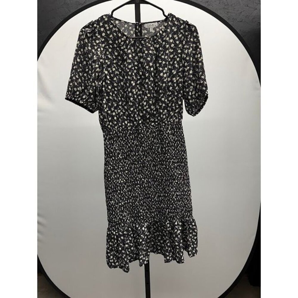 Calista Black Floral Ruched Dress